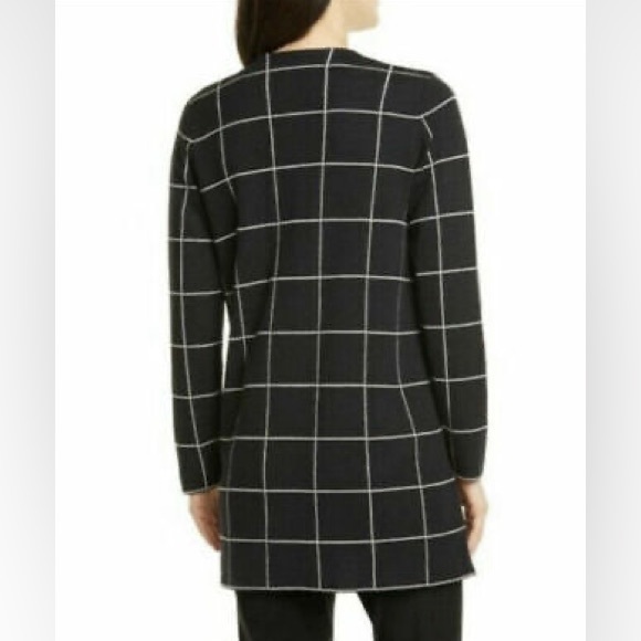 Eileen Fisher Wool Open Front Cardigan Sweater Black Windowpane Size Small - Picture 2 of 8